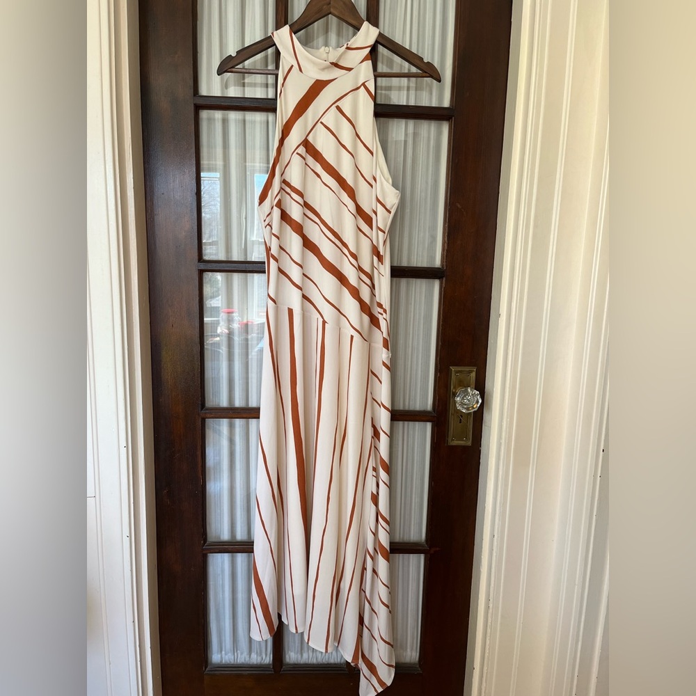 Striped Cream and Brown Women's Dress